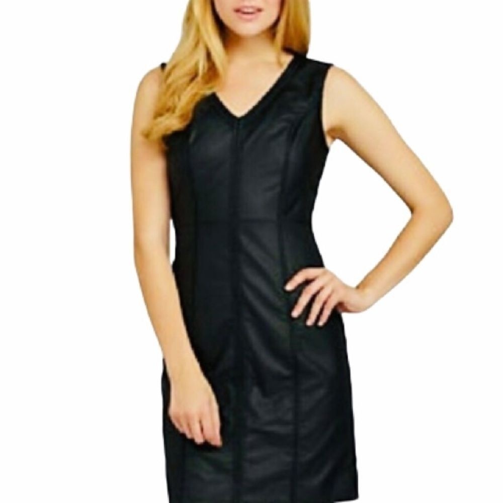 Max Studio Black‎ Faux Leather Sleeveless Dress Womens 12 NWT
